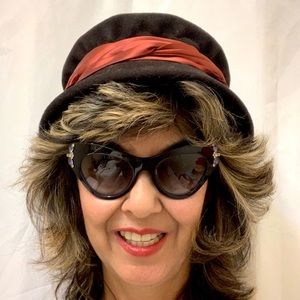 Vtg Black Felt Hat Maroon Satin Band